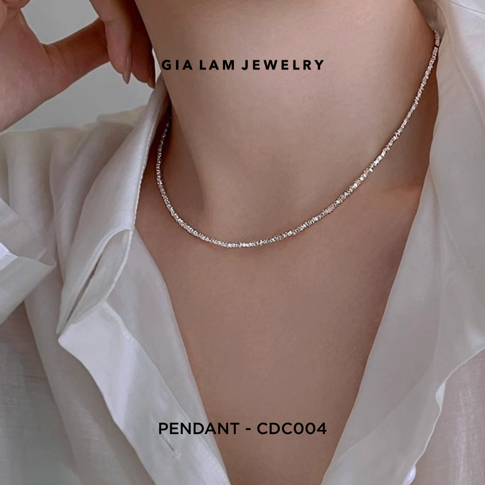 Simple Silver Rope Chain Necklace, Wearing on Neck