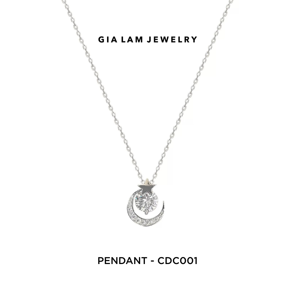 925 Sterling Silver Crescent Moon & Star Pendant Necklace