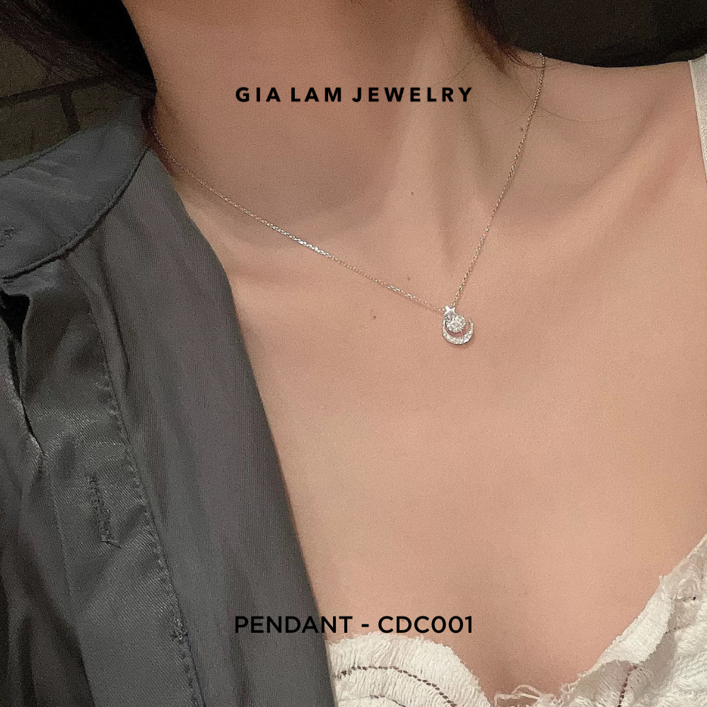 925 Sterling Silver Crescent Moon & Star Pendant Necklace