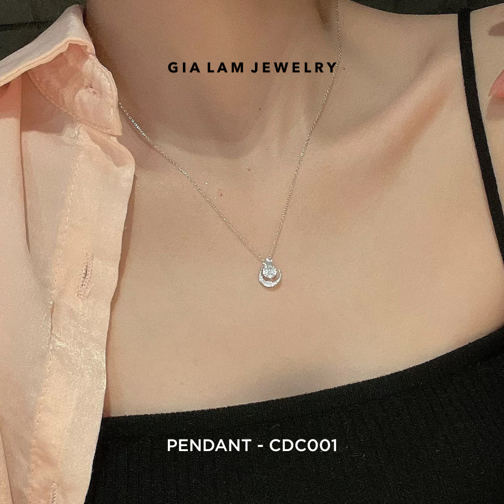 925 Sterling Silver Crescent Moon & Star Pendant Necklace