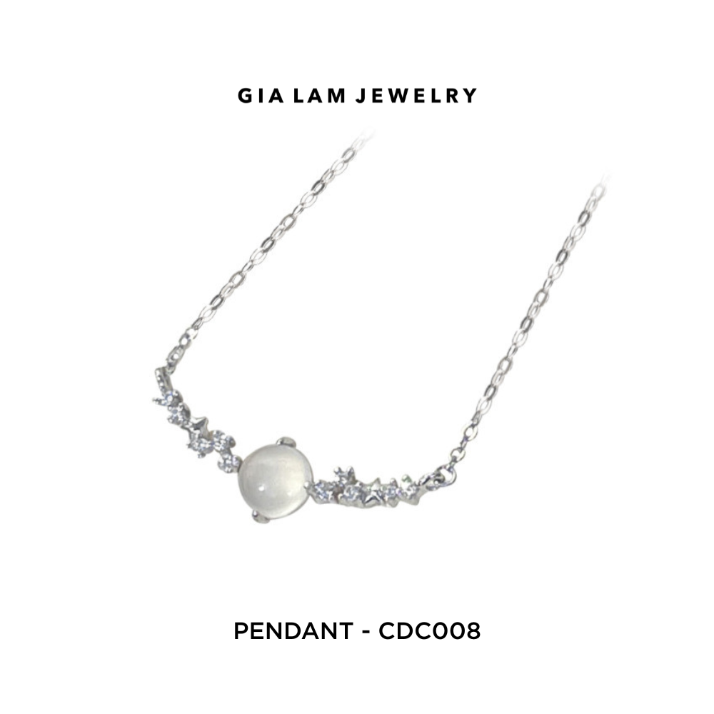925 Sterling Silver Moonlight Glow with Crescent CZ Arc Pendant Necklace