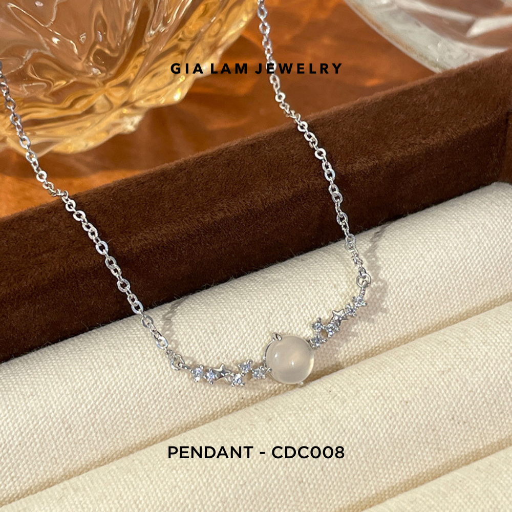 925 Sterling Silver Moonlight Glow with Crescent CZ Arc Pendant Necklace