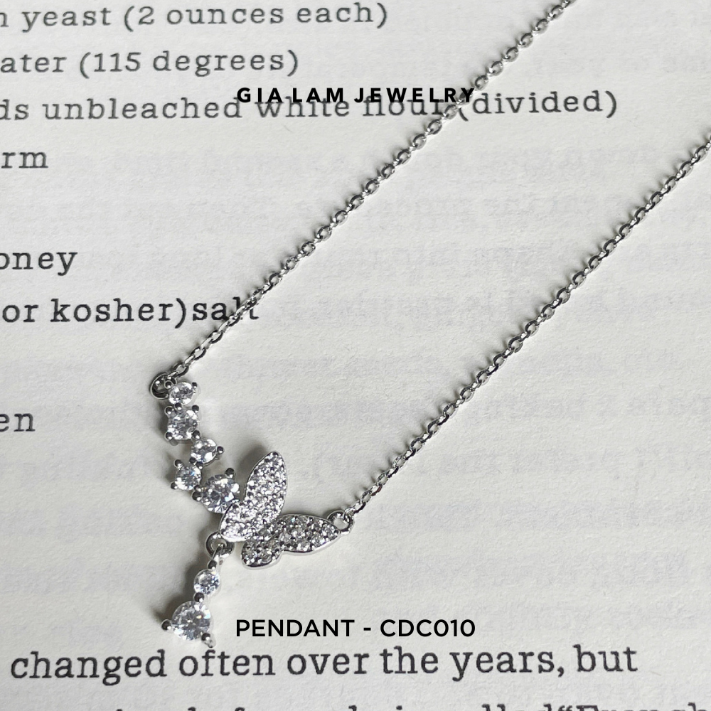 925 Sterling Silver Pavé Butterfly Pendant with Drop Accent Necklace