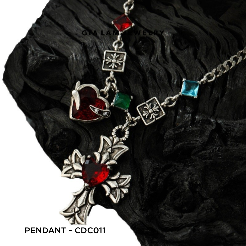 925 Sterling Silver Jewel-Tone Accents Pendant Necklace