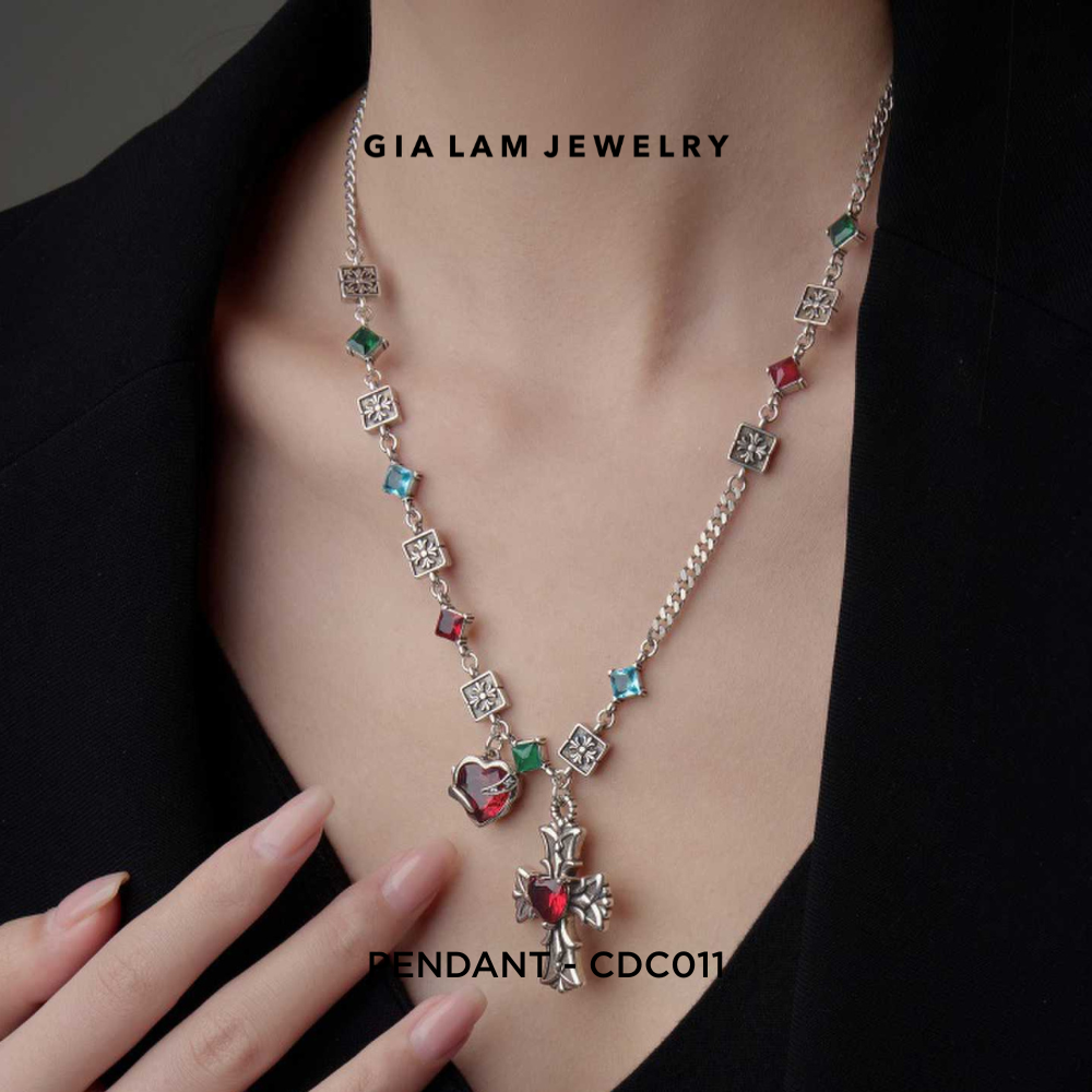 925 Sterling Silver Jewel-Tone Accents Pendant Necklace