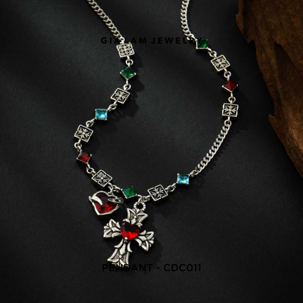 925 Sterling Silver Jewel-Tone Accents Pendant Necklace