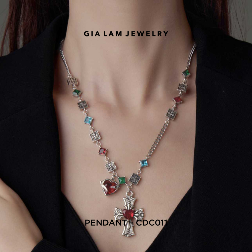 925 Sterling Silver Jewel-Tone Accents Pendant Necklace