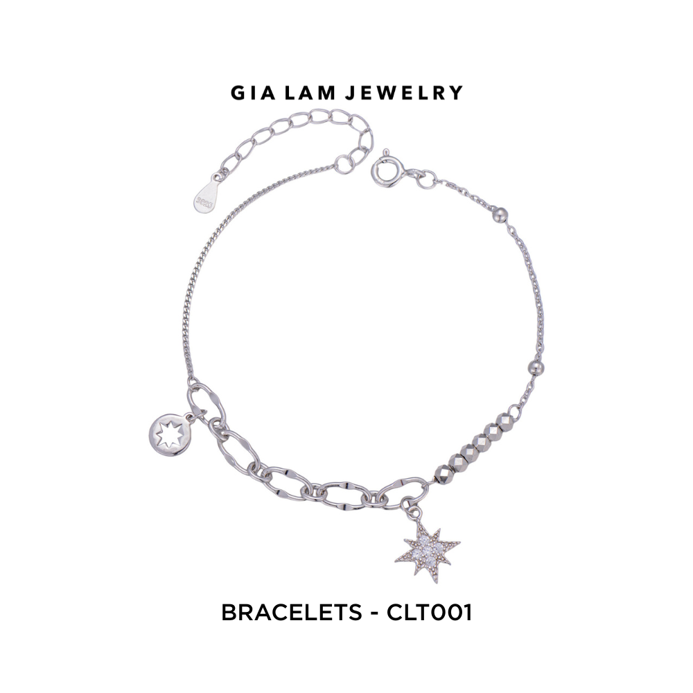 925 Sterling Asymmetrical Silver Star Charm Bracelet