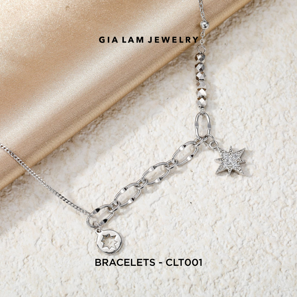 925 Sterling Asymmetrical Silver Star Charm Bracelet