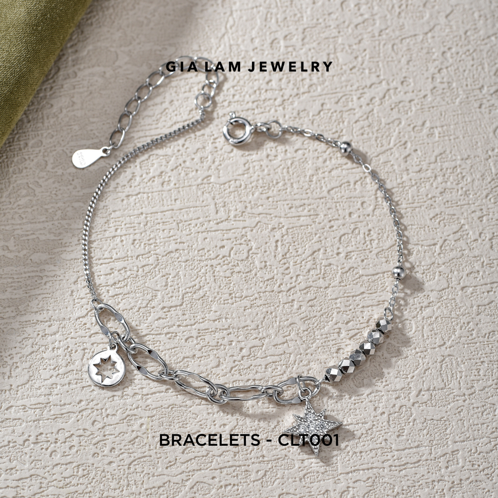 925 Sterling Asymmetrical Silver Star Charm Bracelet