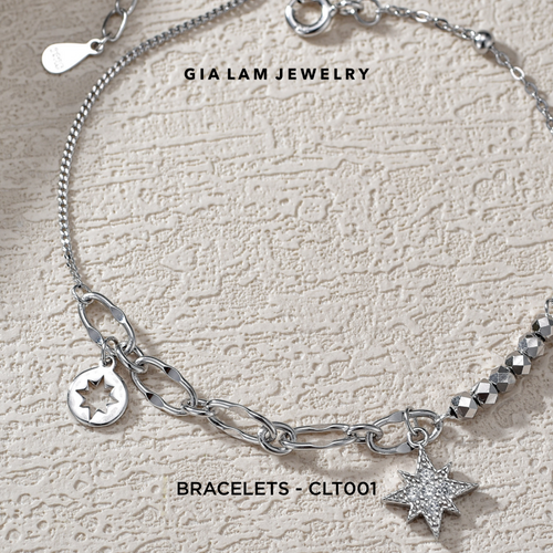 925 Sterling Asymmetrical Silver Star Charm Bracelet