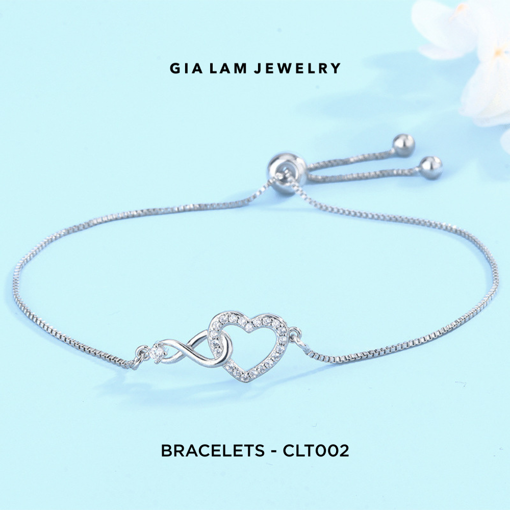 925 Sterling Silver Heart & Infinity Adjustable Box Chain Bracelet
