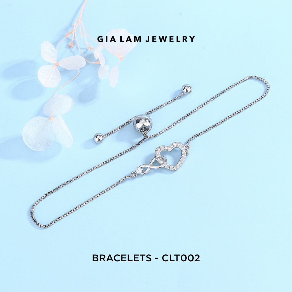 925 Sterling Silver Heart & Infinity Adjustable Box Chain Bracelet