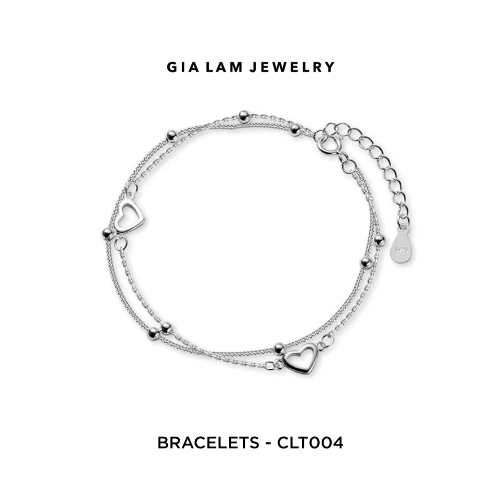 925 Sterling Silver Double Chain Heart Bracelet