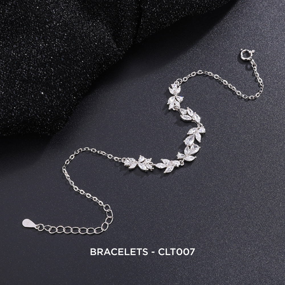 925 Sterling Silver CZ Leaf Bracelet