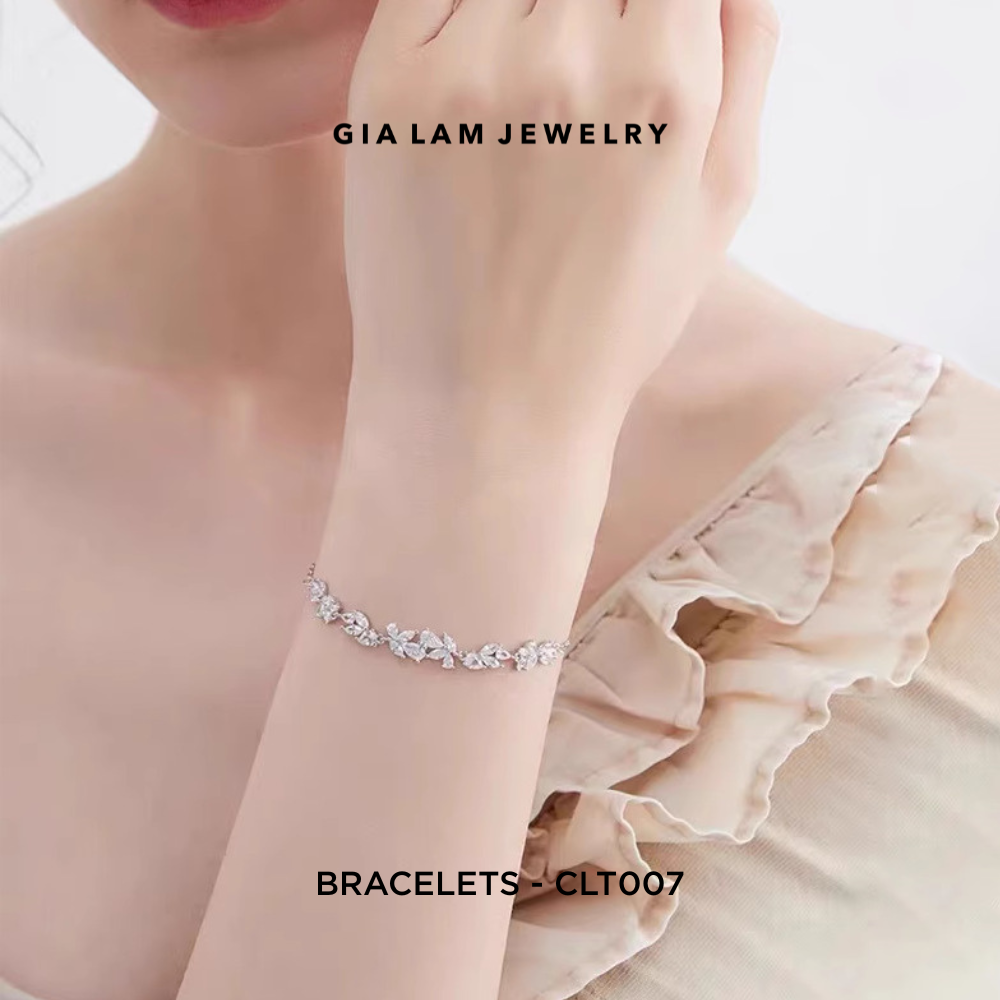 925 Sterling Silver CZ Leaf Bracelet