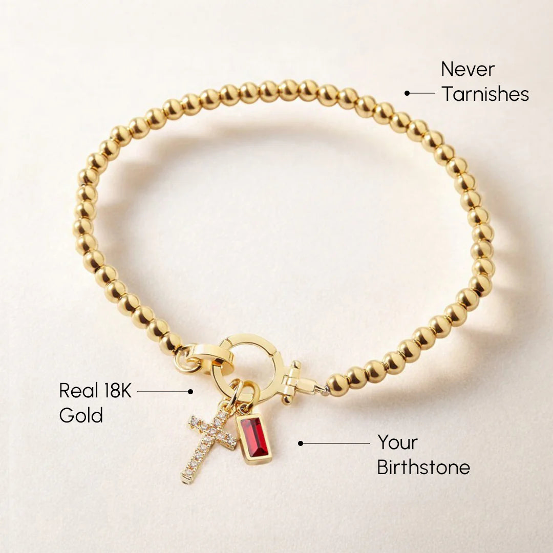 Cross Charm Birthstone Bracelet