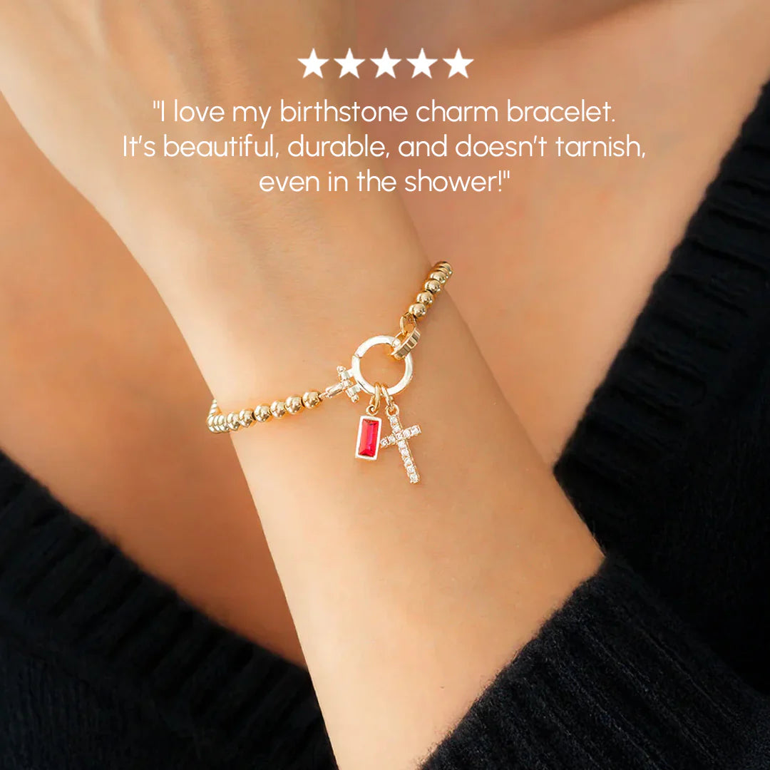 Cross Charm Birthstone Bracelet
