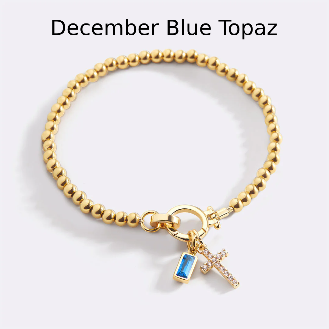 Cross Charm Birthstone Bracelet