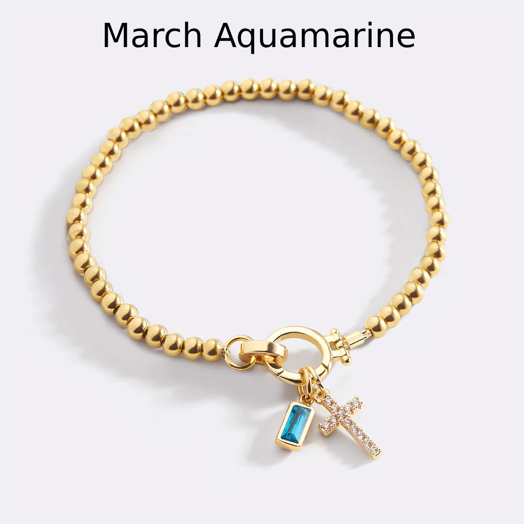 Cross Charm Birthstone Bracelet