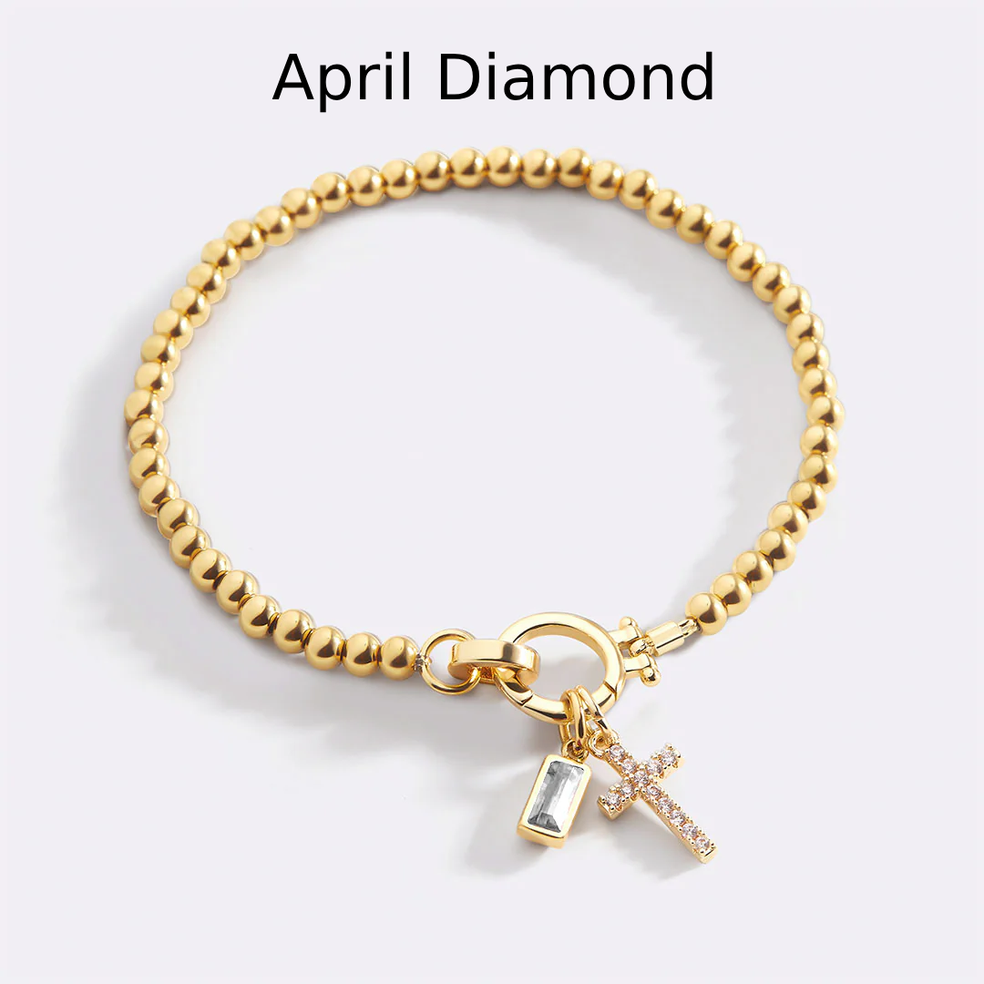 Cross Charm Birthstone Bracelet