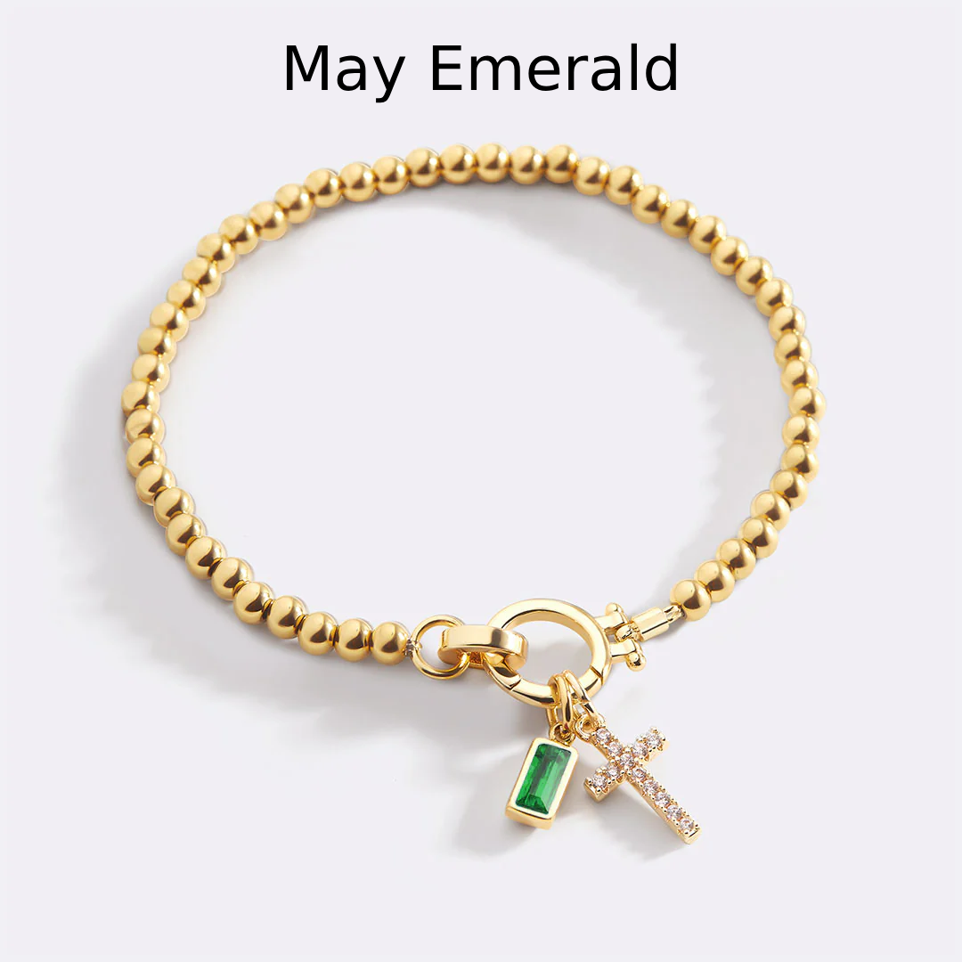 Cross Charm Birthstone Bracelet