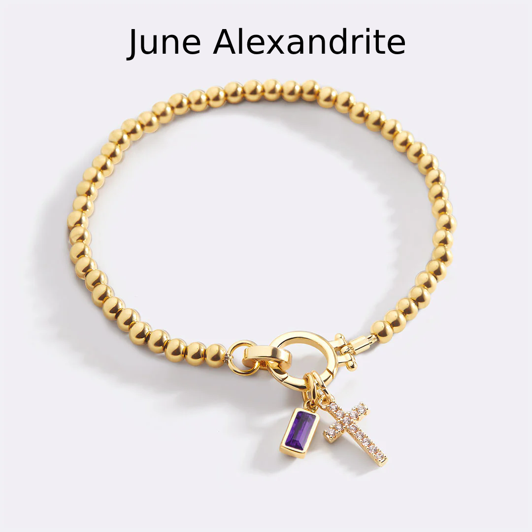 Cross Charm Birthstone Bracelet
