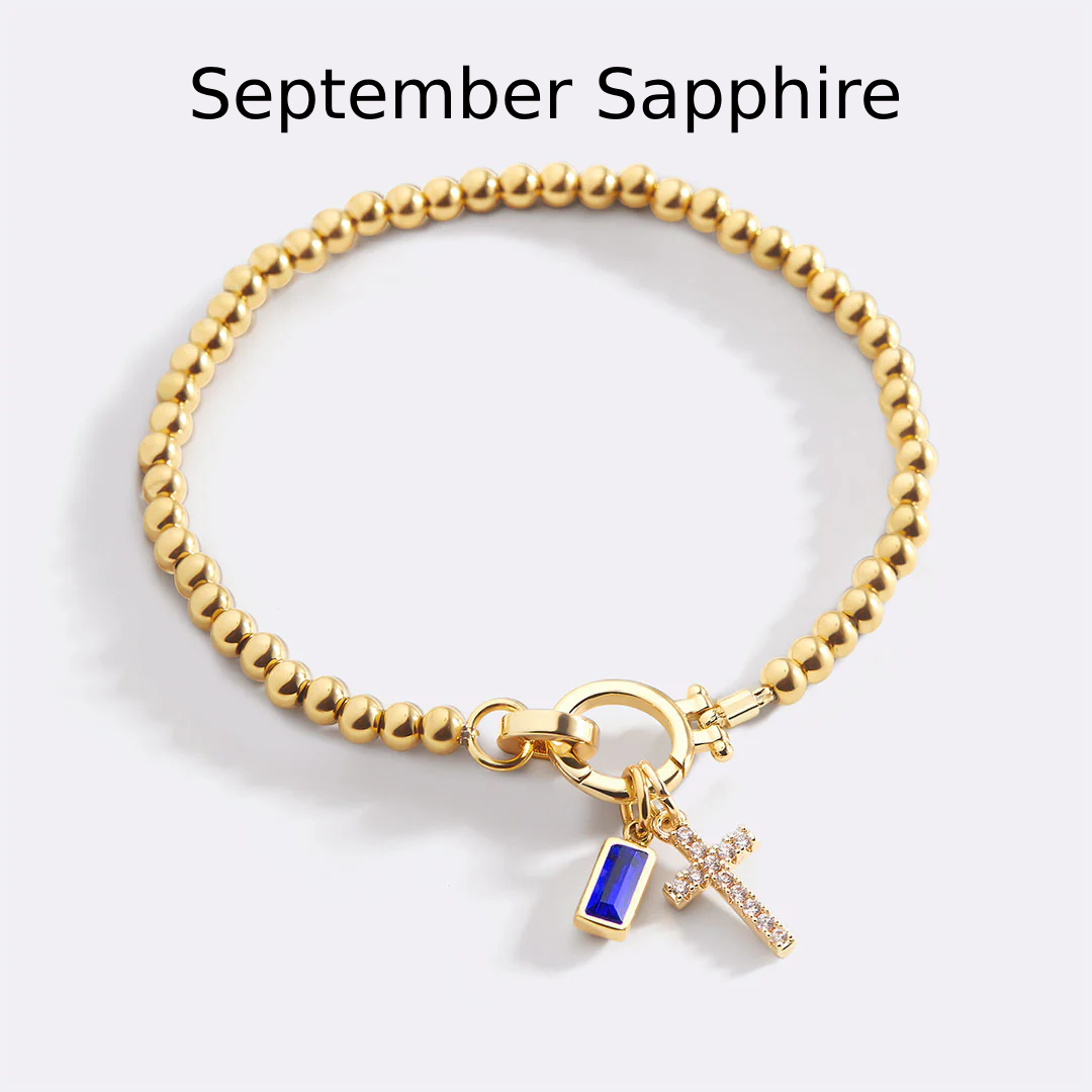 Cross Charm Birthstone Bracelet