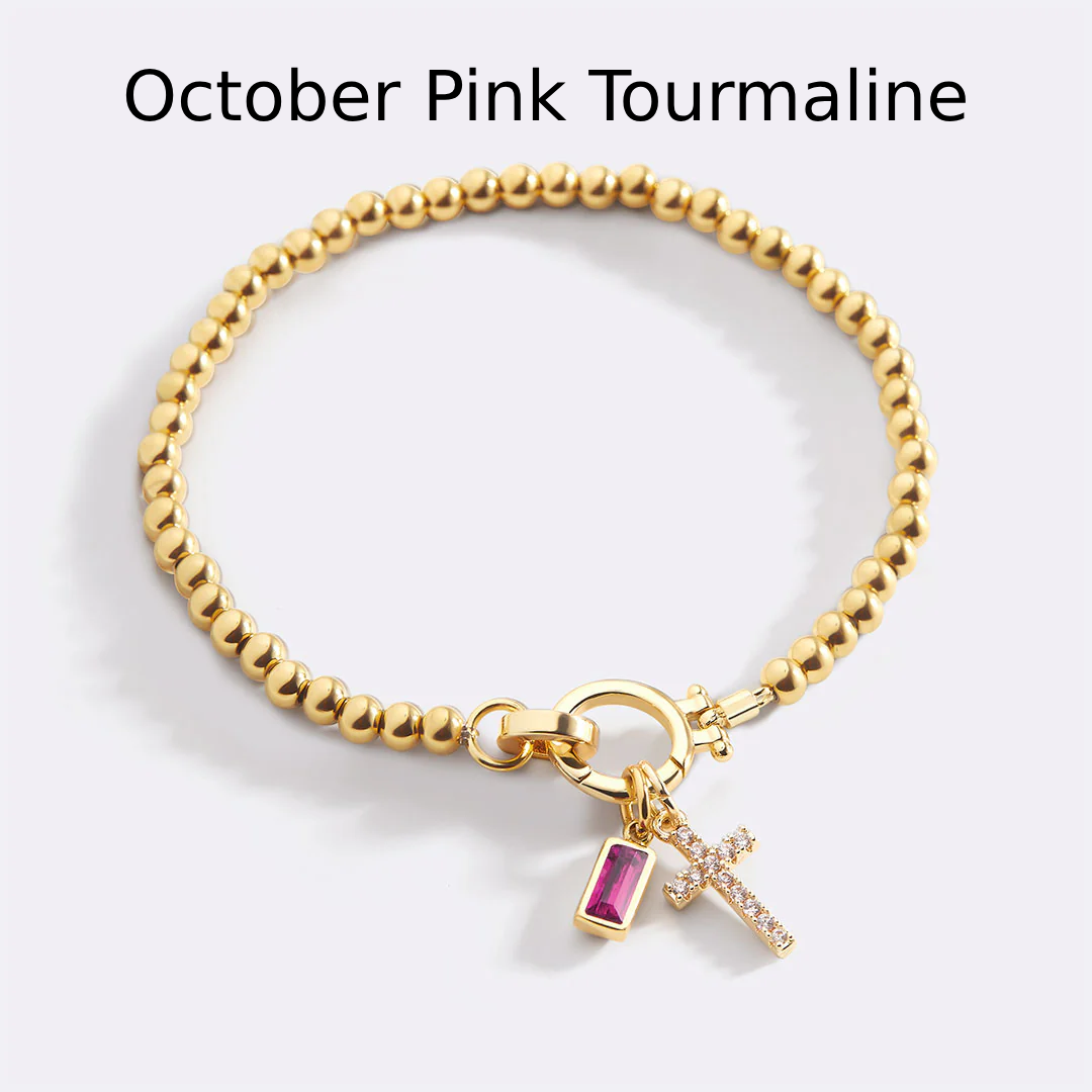 Cross Charm Birthstone Bracelet
