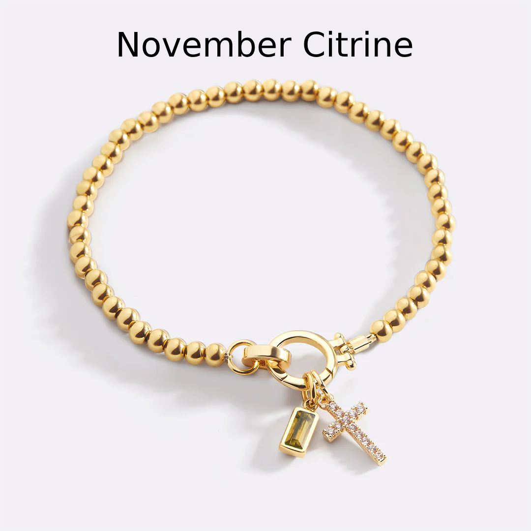 Cross Charm Birthstone Bracelet