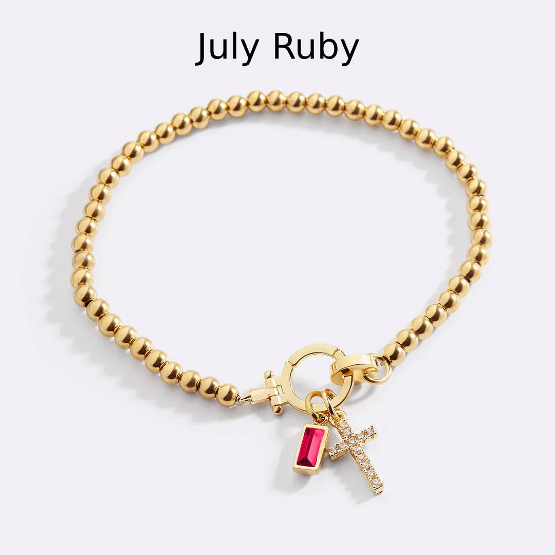 Cross Charm Birthstone Bracelet