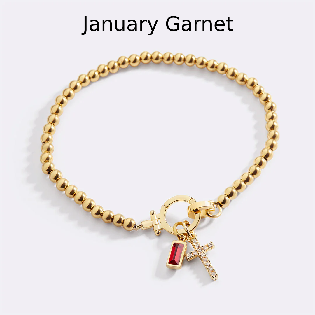 Cross Charm Birthstone Bracelet