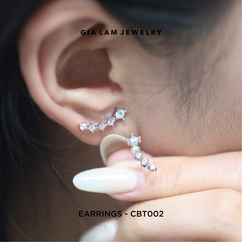 Sterling Silver Cubic Zirconia Earrings, Wearing on Ear