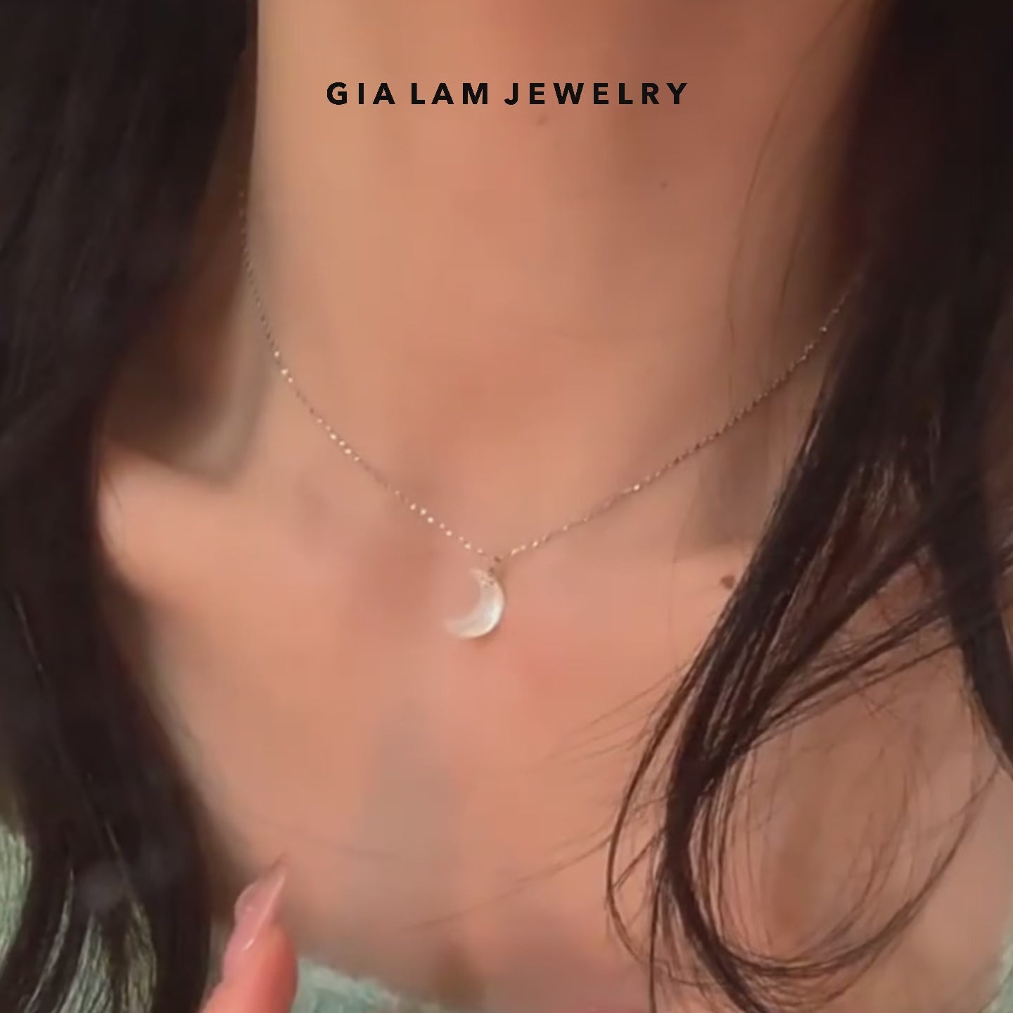 Dainty Sterling Silver Moon Necklace, Every Side