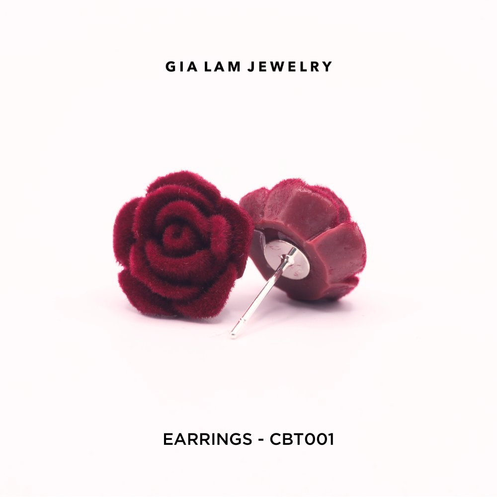 Velvet Rose Studs Sterling Silver, Front and Back Side