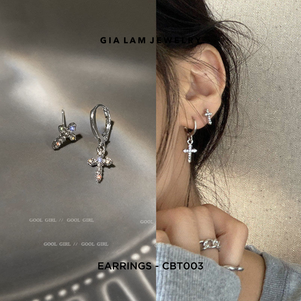 925 Sterling Silver Drop Earrings, Front Side and Wearing on Ear