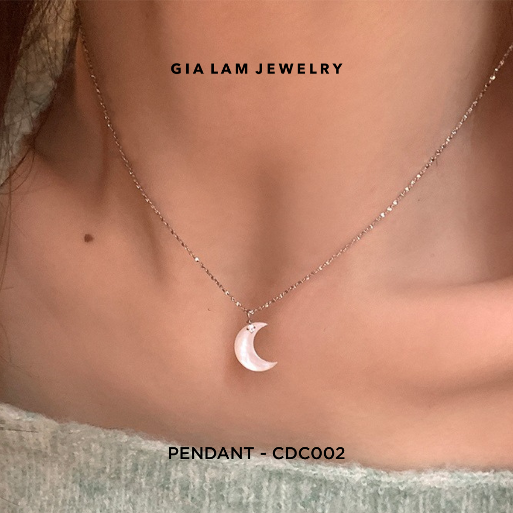 Simple Silver Moon Necklace, Wearing on Neck