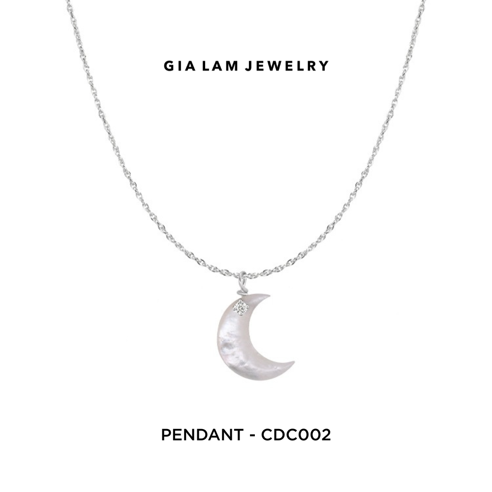 Sterling Silver Moon Pendant Necklace, Front Side